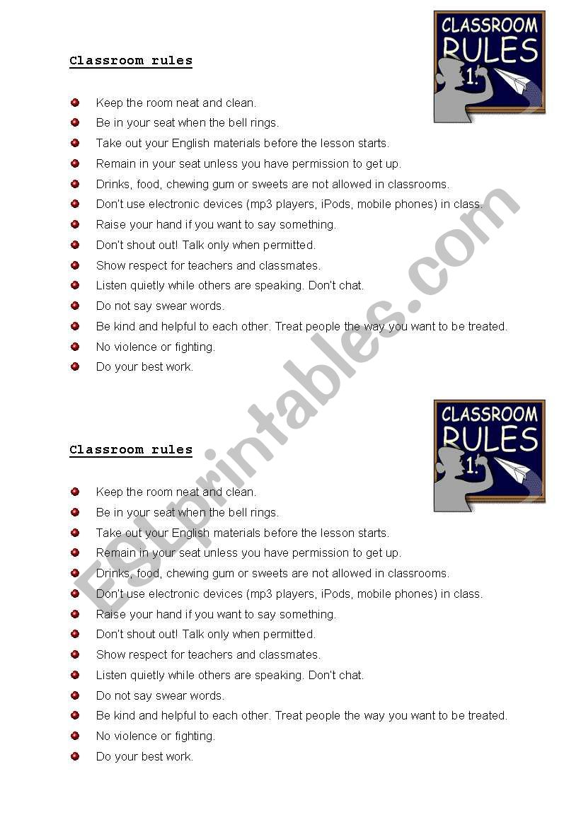 Classroom Rules worksheet