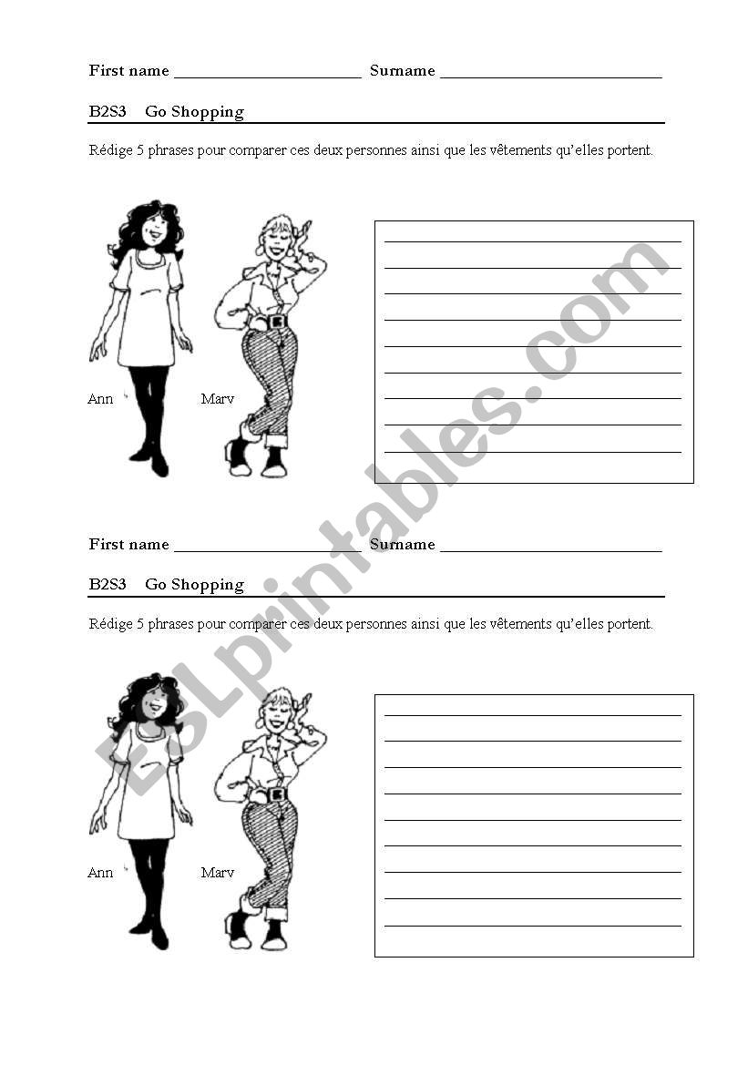 Clothes and comparatives worksheet