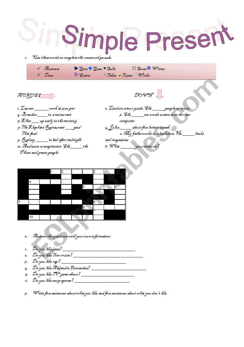 Present simple worksheet