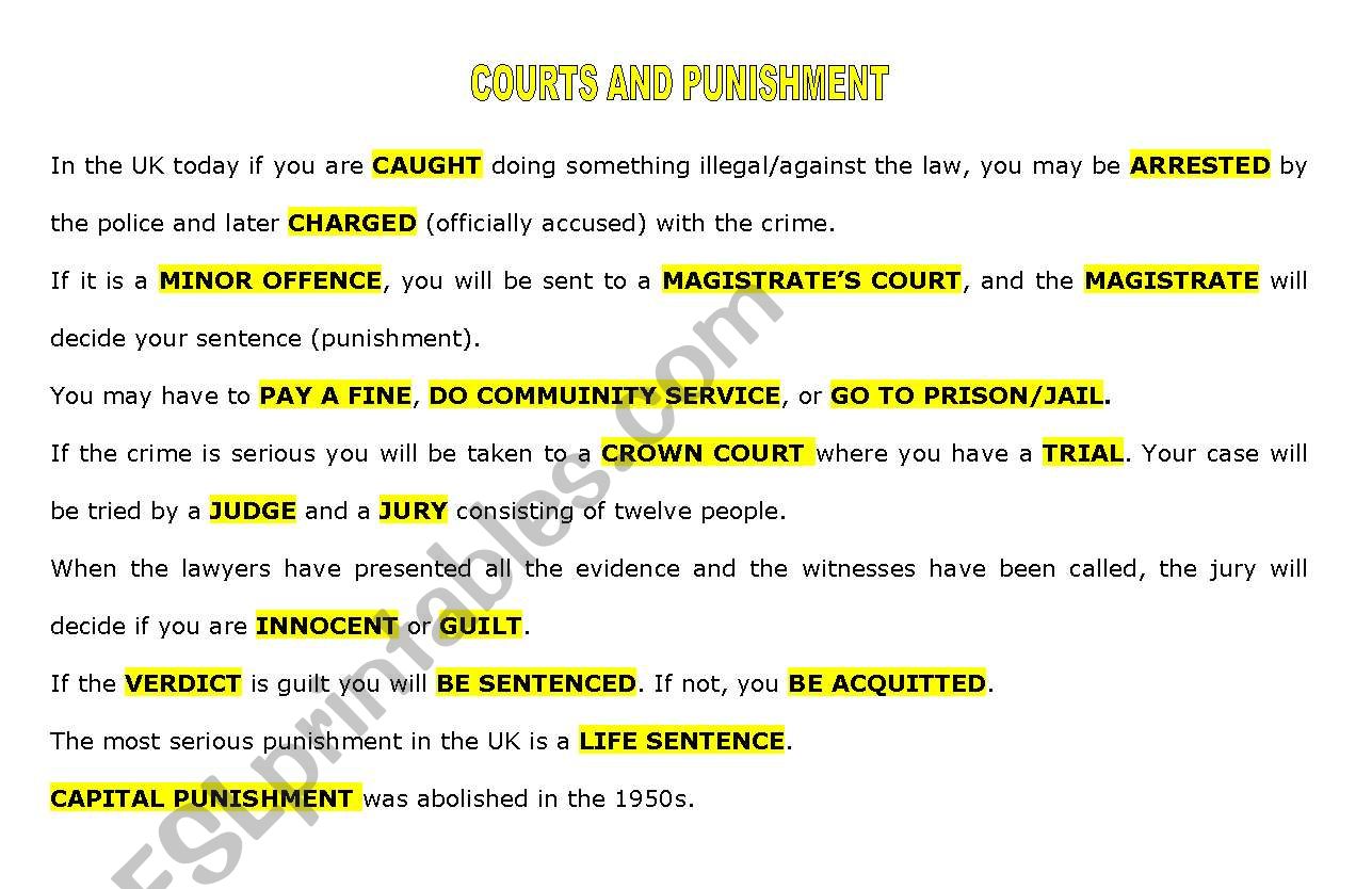 COURTS AND PUNISHMENT worksheet