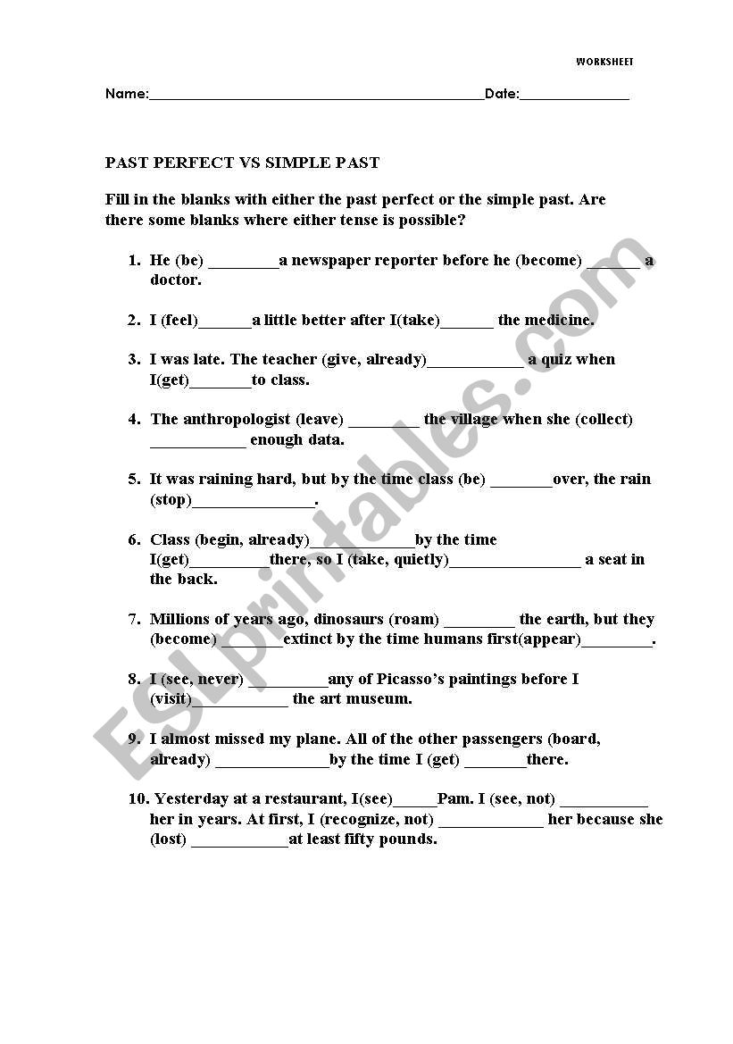 Past Perfect vs. Simple Past worksheet