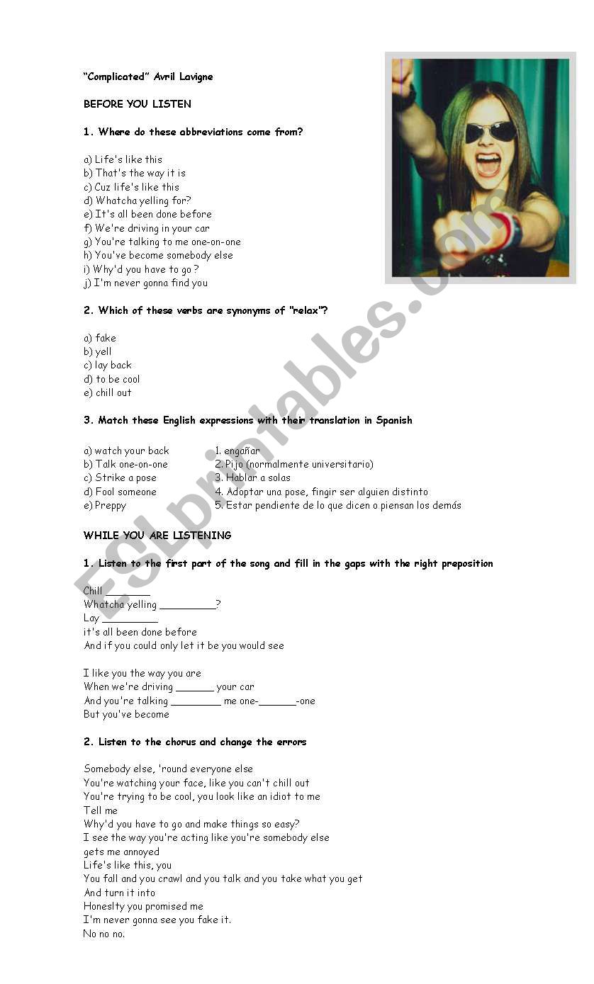 Song. Complicated worksheet