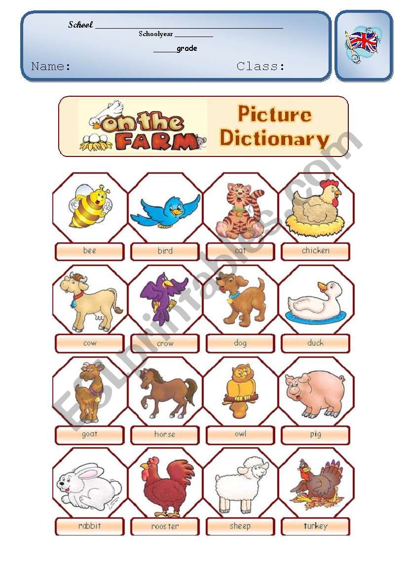 Farm Animals Pictionary worksheet