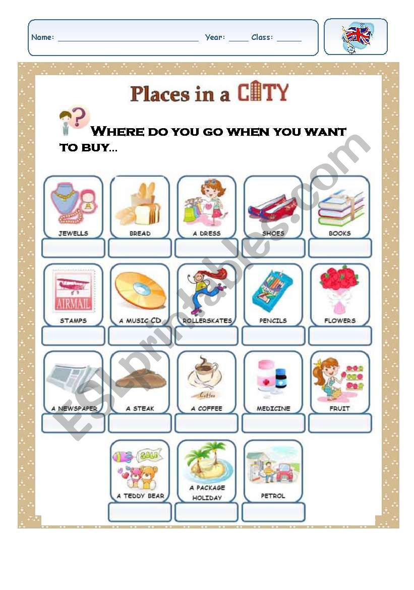 Places in a city worksheet