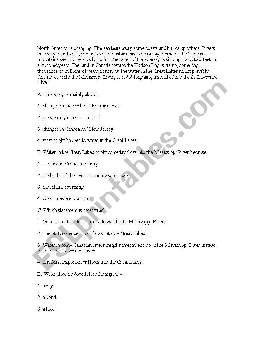 reading comprehension worksheet