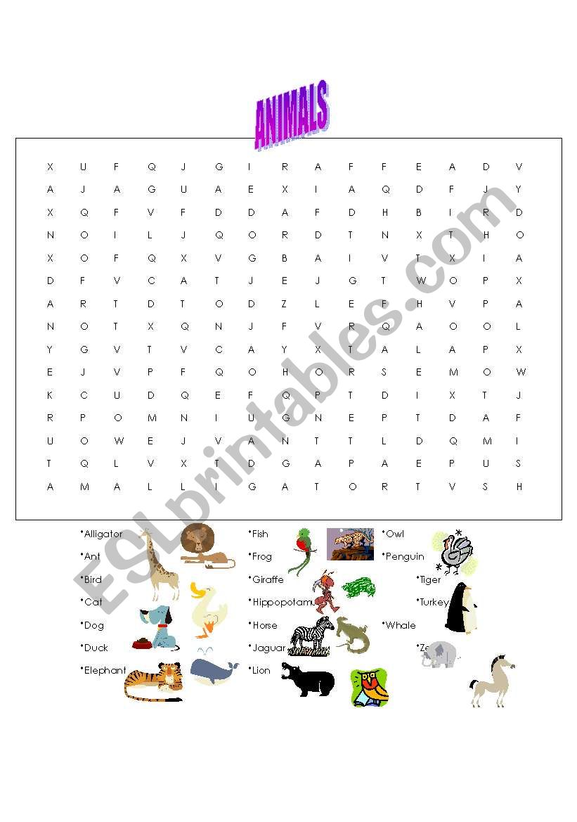 crossword animals worksheet