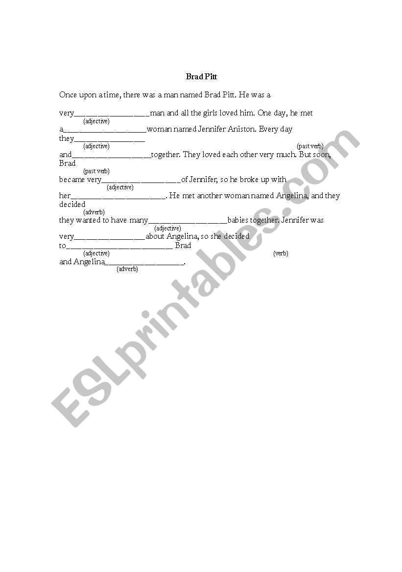 Mad Lib Brad Pitt worksheet