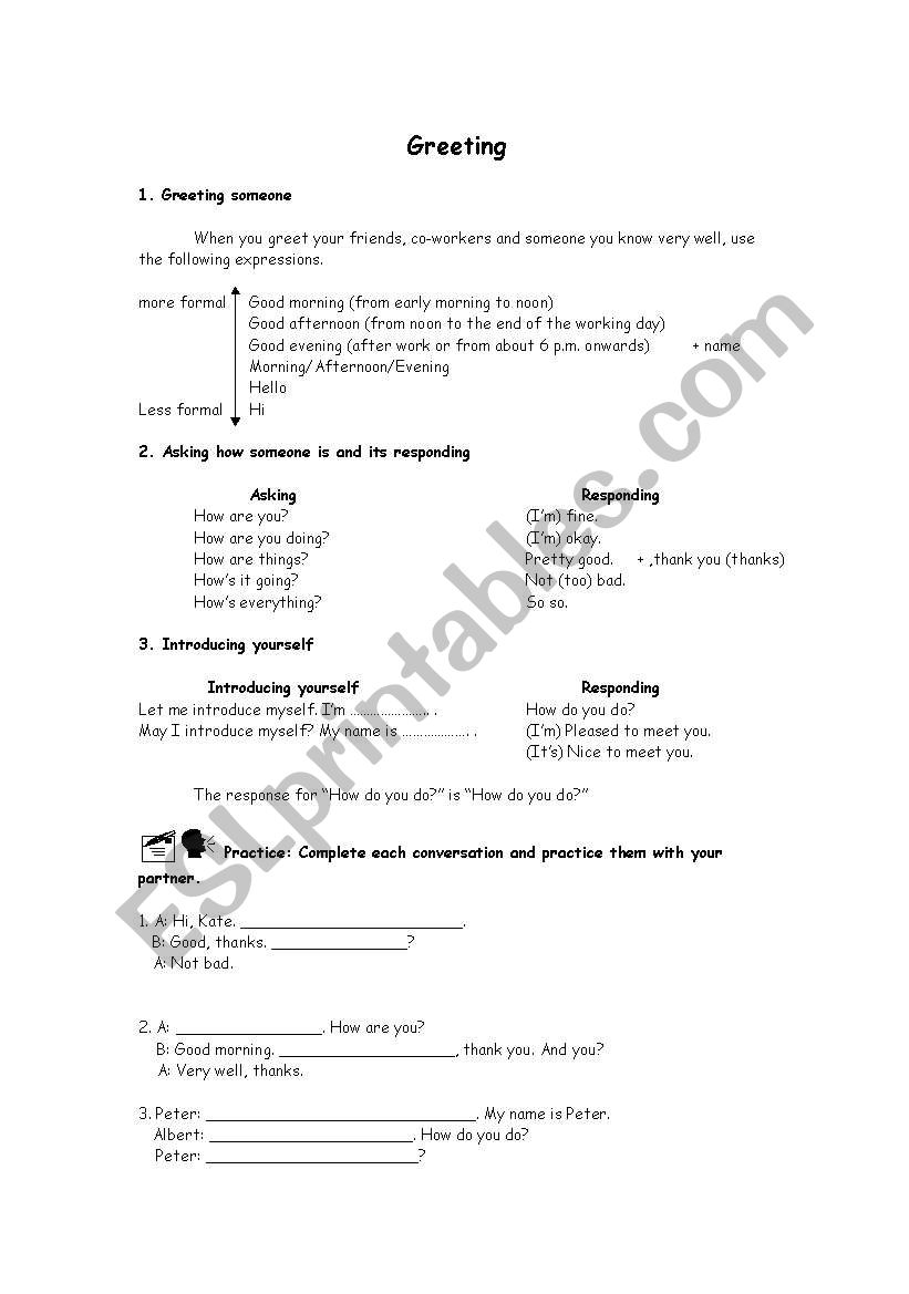 Greeting worksheet