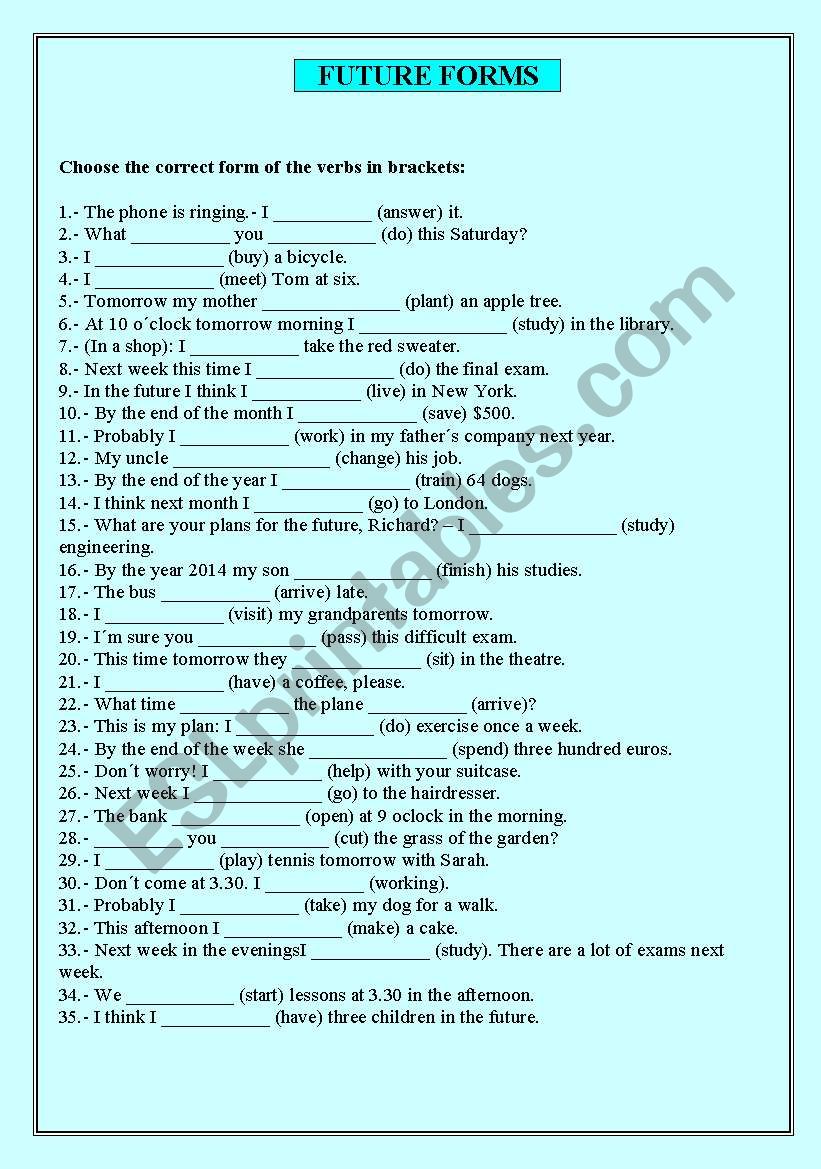 FUTURE FORMS REVISION worksheet