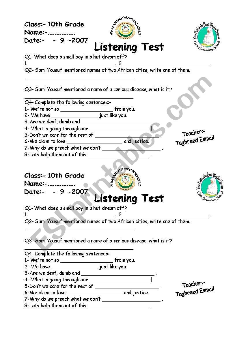 listening worksheet