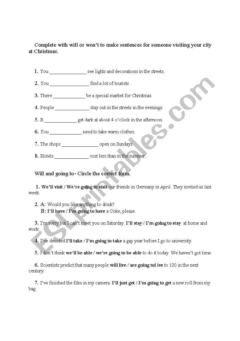 will / going to worksheet