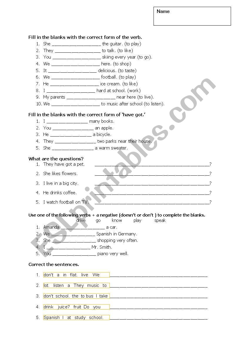 Simple Present Exercises worksheet
