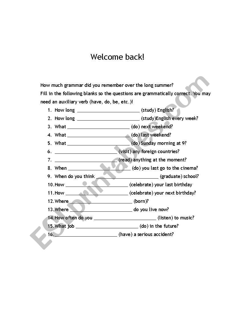 First Day of School worksheet