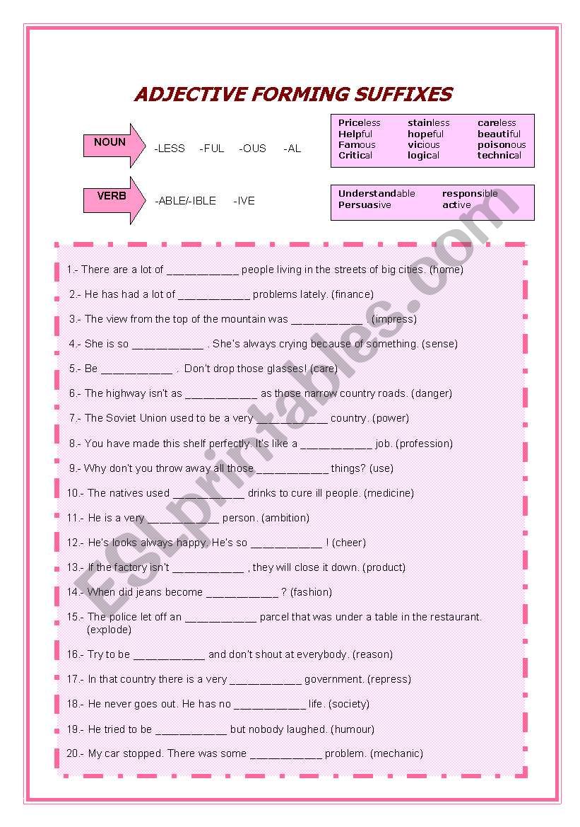 Word-formation (adjective forming suffixes)