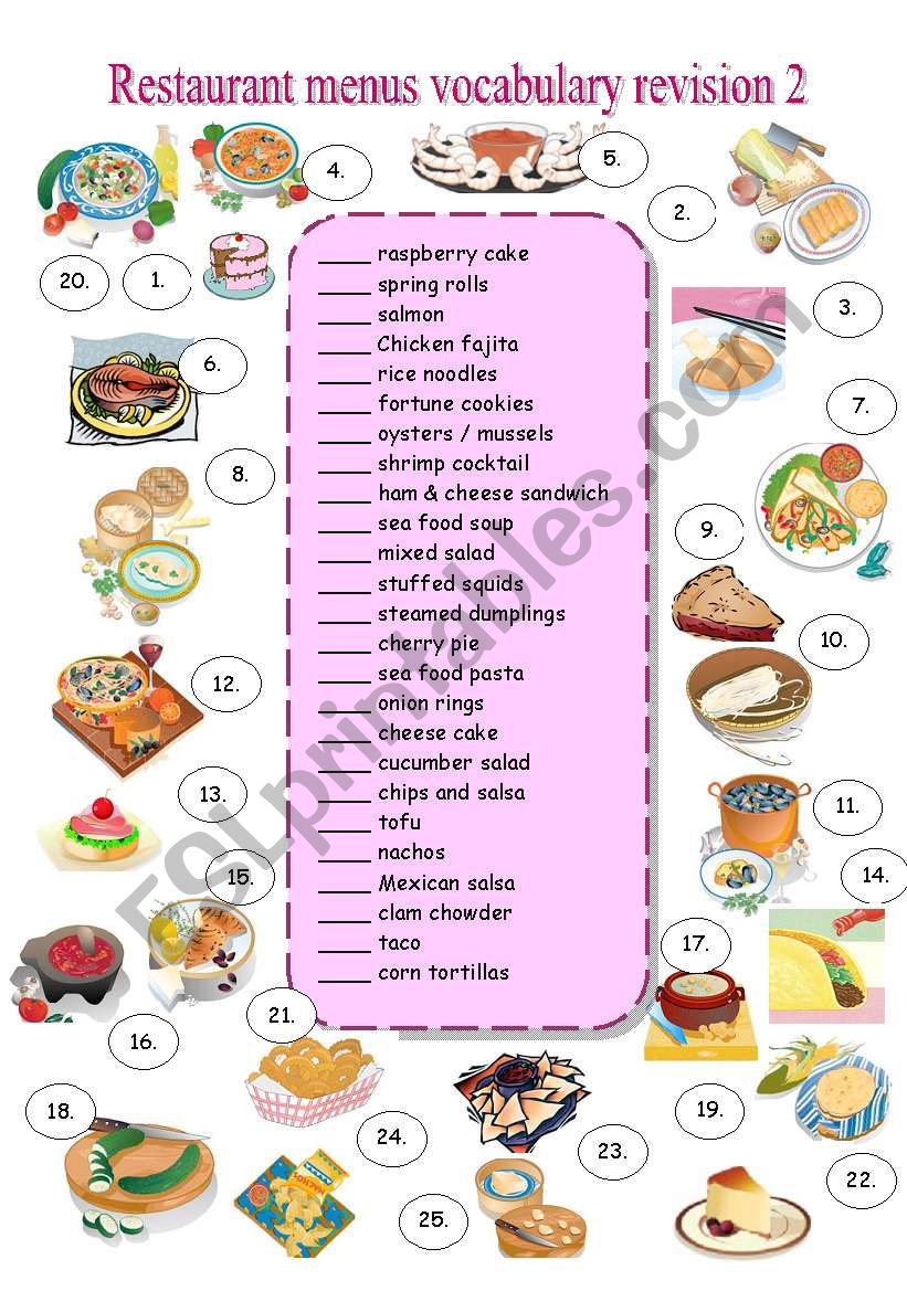 RESTAURANT MENU - vocabulary revision 2