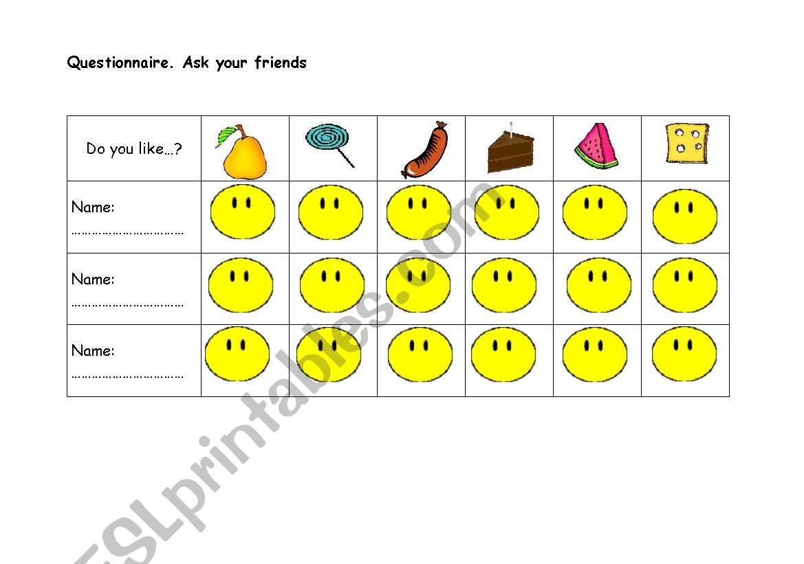 Ask your friend worksheet