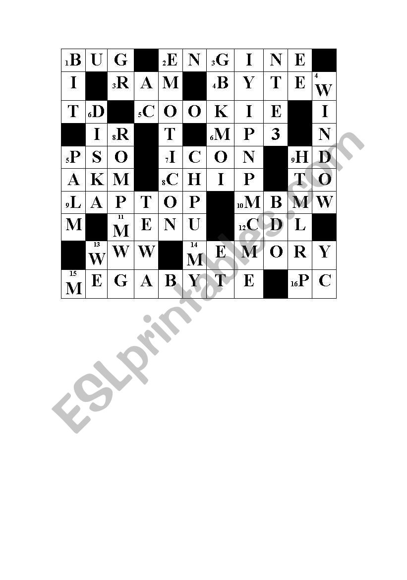 Computer crossword worksheet