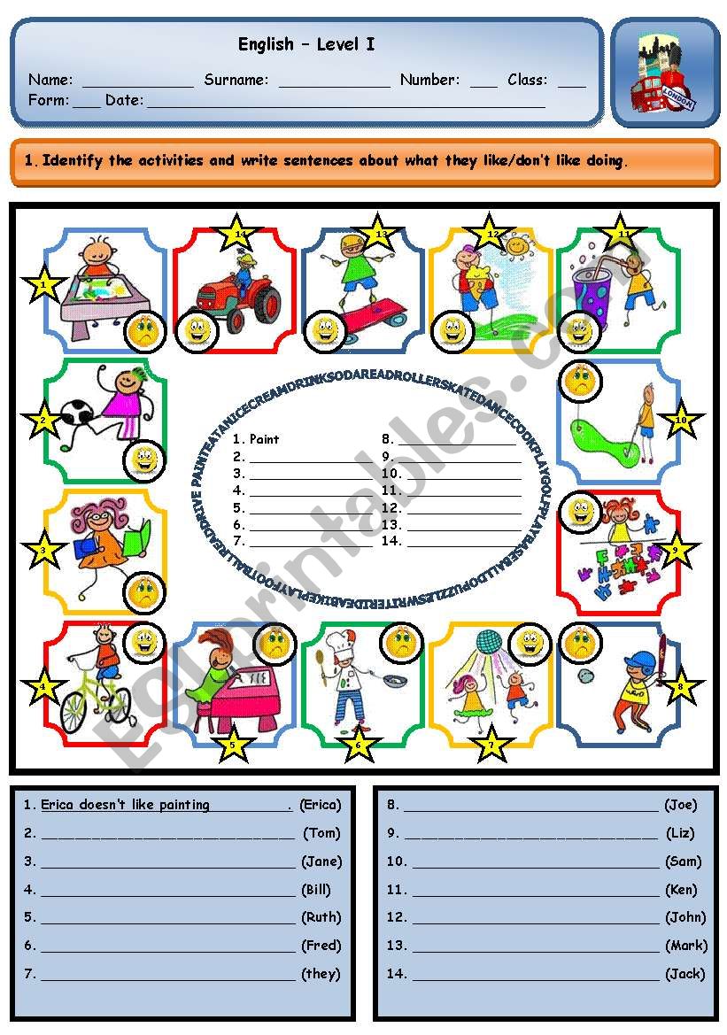 EXPRESSING LIKES AND DISLIKES worksheet