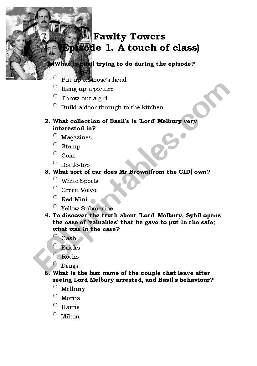 Fawlty Towers episode 1 worksheet