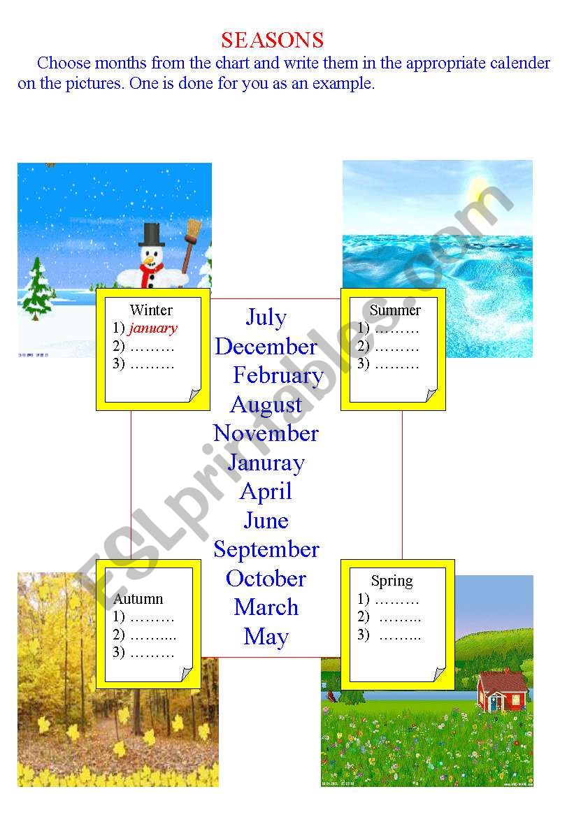 days of the week, months worksheet