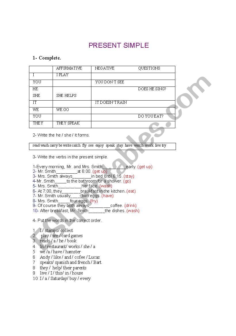 Present simple worksheet