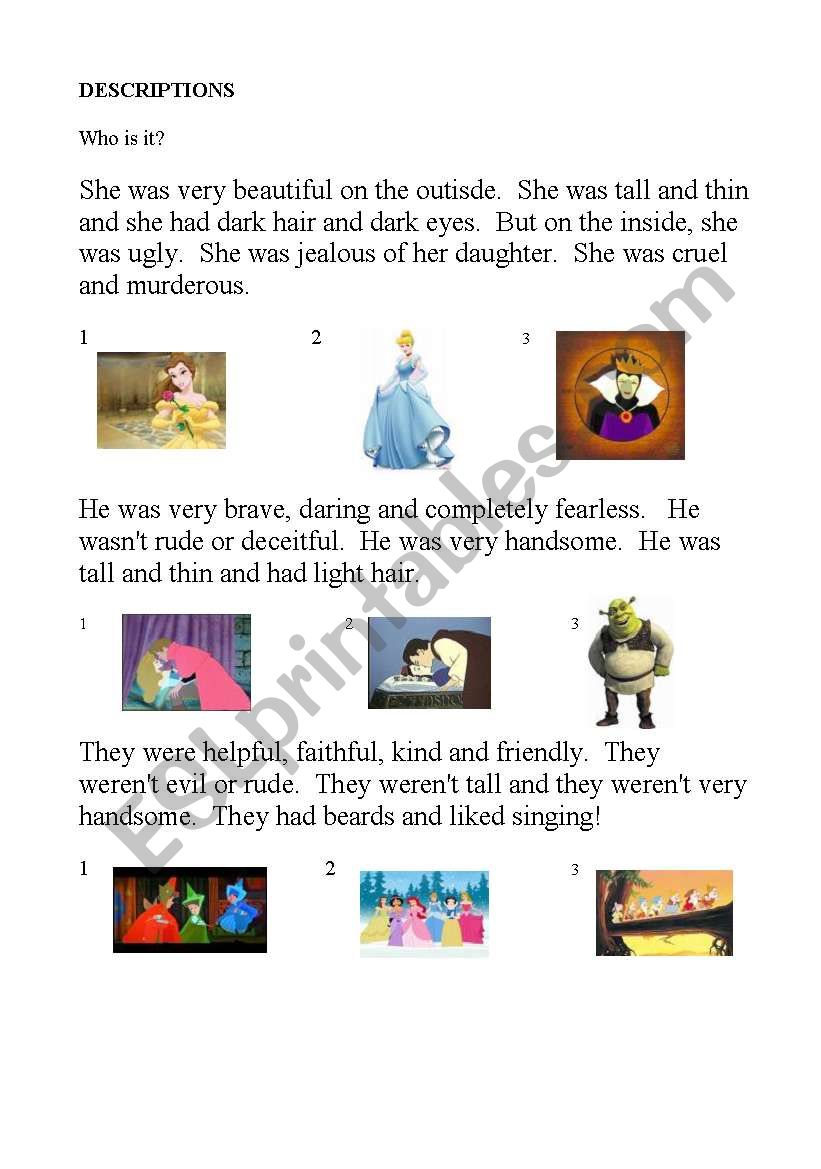 Fairytale descriptions 2 worksheet