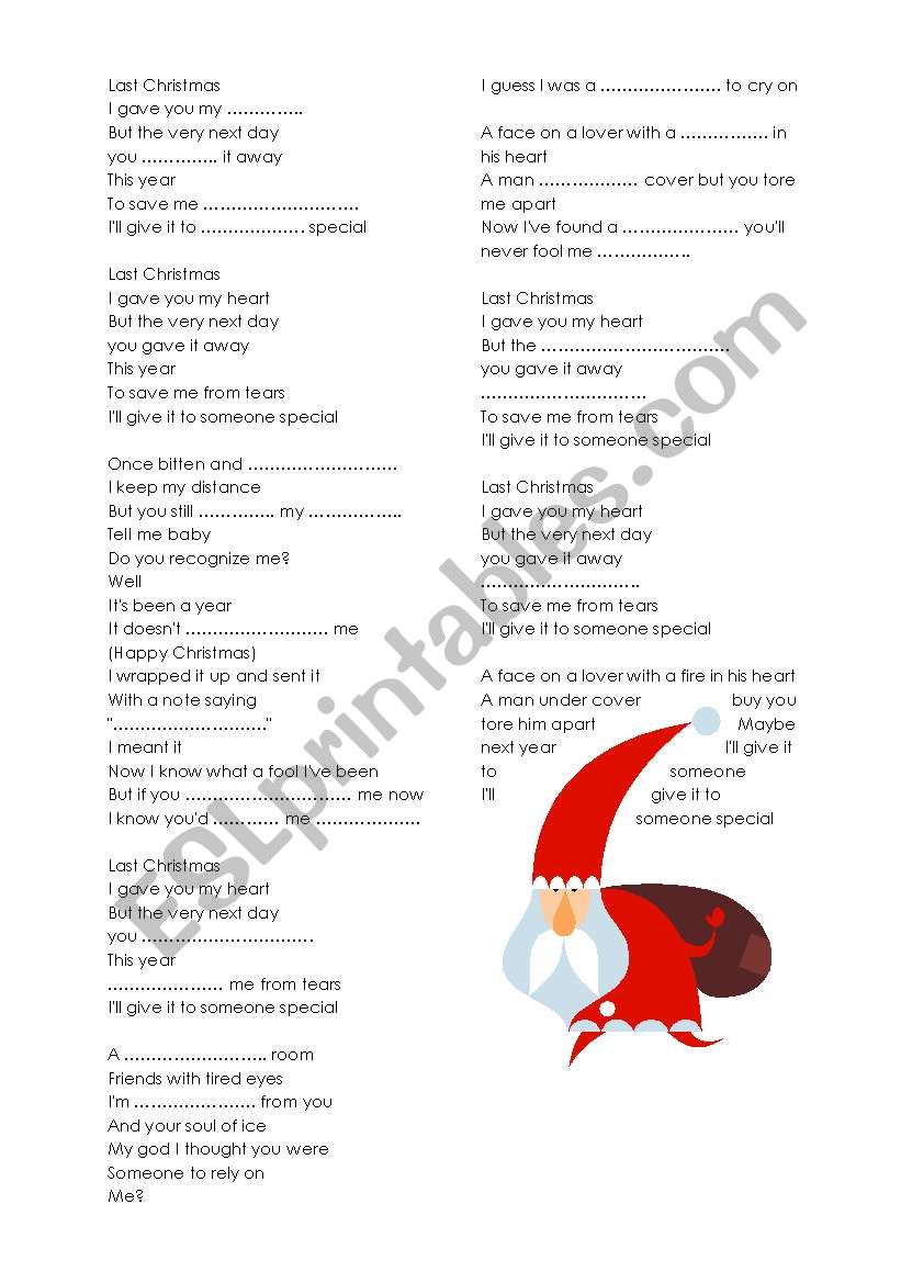 last christmas worksheet