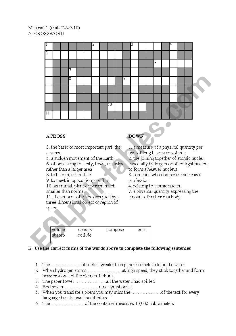 puzzle for geenral vocabulary worksheet