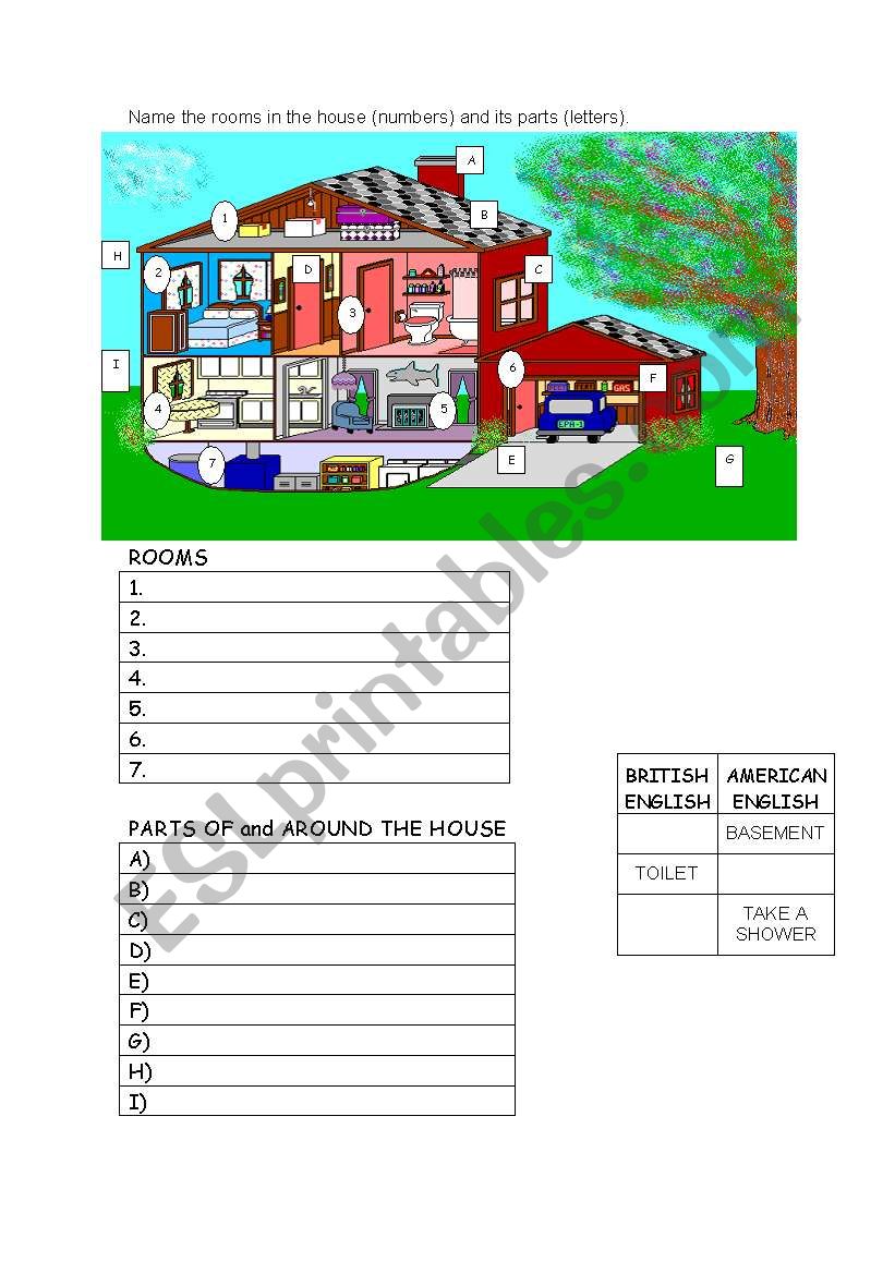 parts of the house worksheet