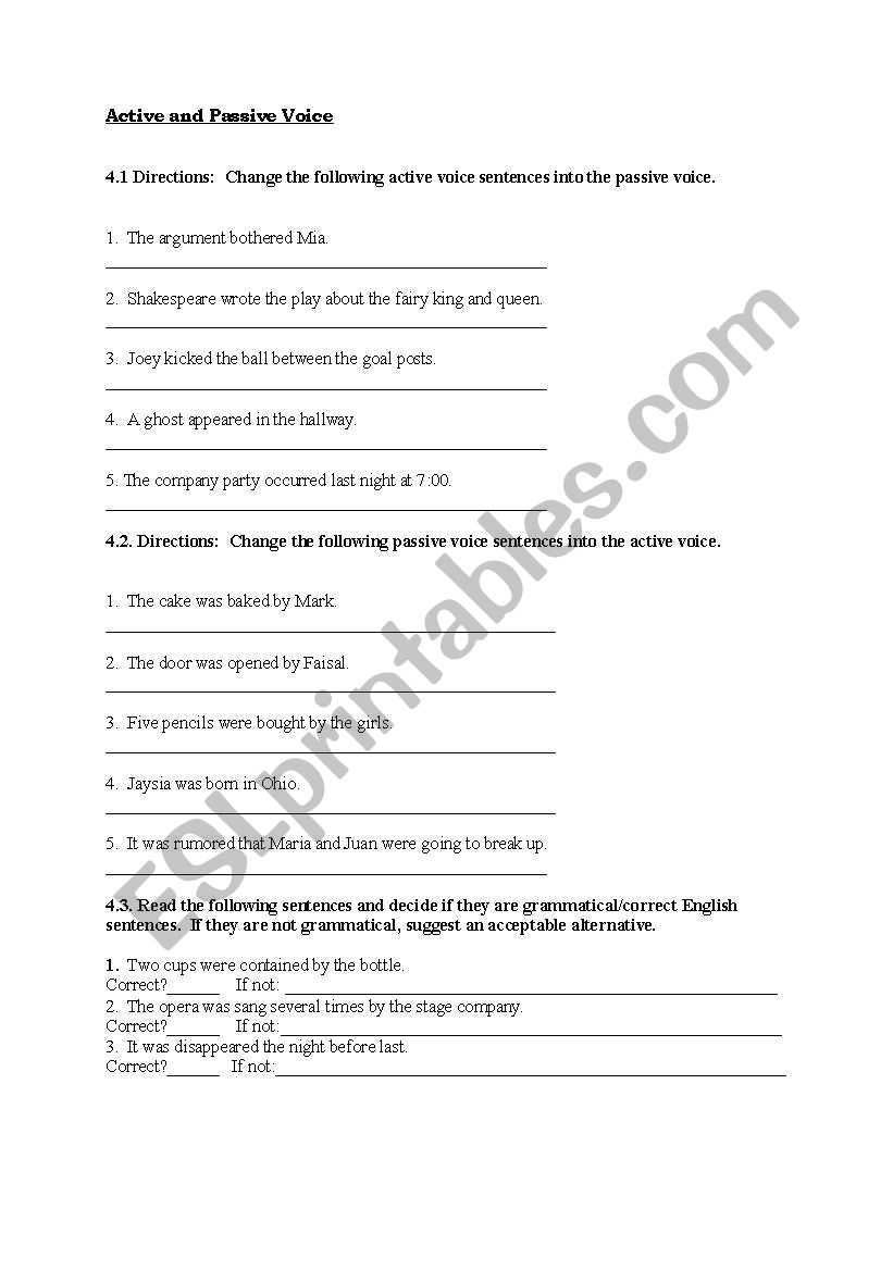 Active and Passive Voice worksheet