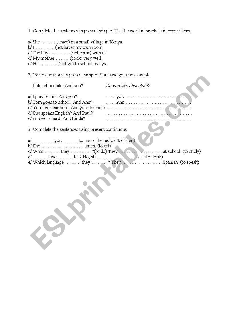 tenses worksheet