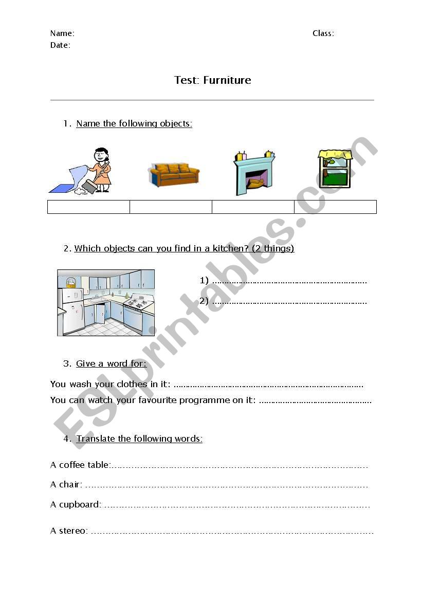 Furniture Test/Exercise 2 worksheet