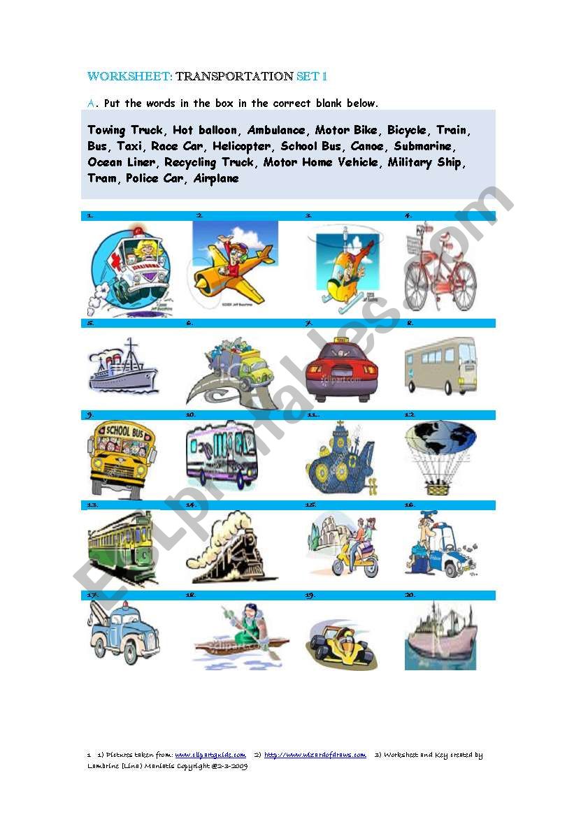 Transportation Set 1 worksheet