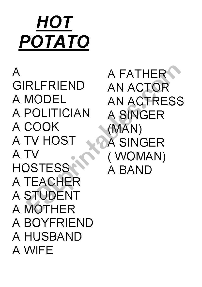 hot potato worksheet