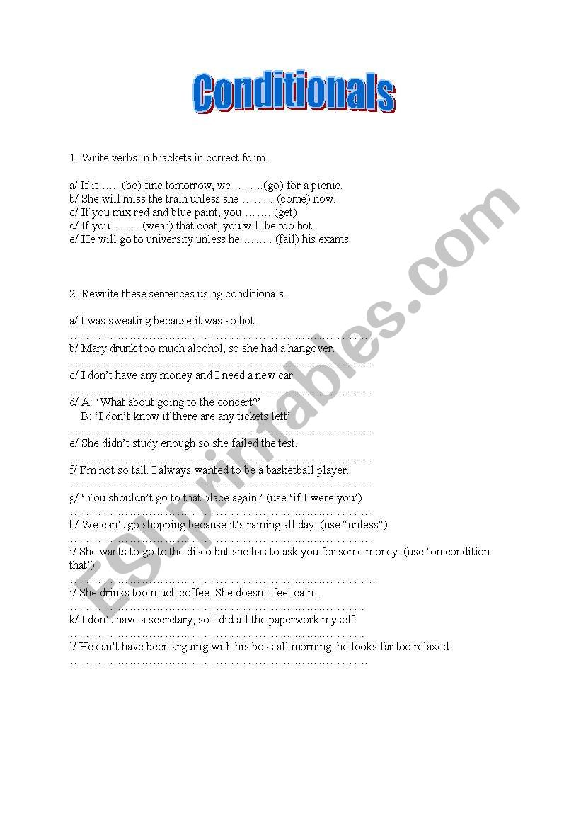 conditionals worksheet