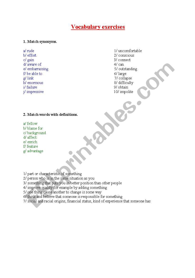 general vocab worksheet