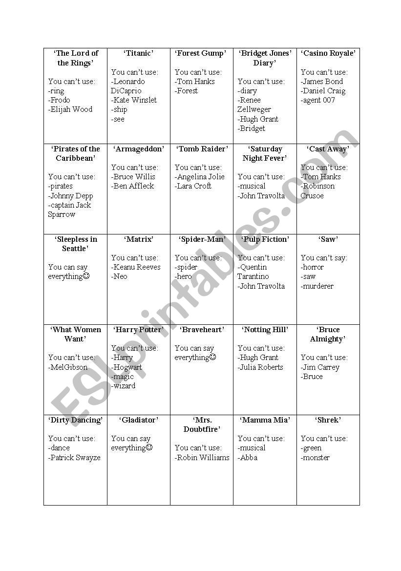 Great movie game! worksheet