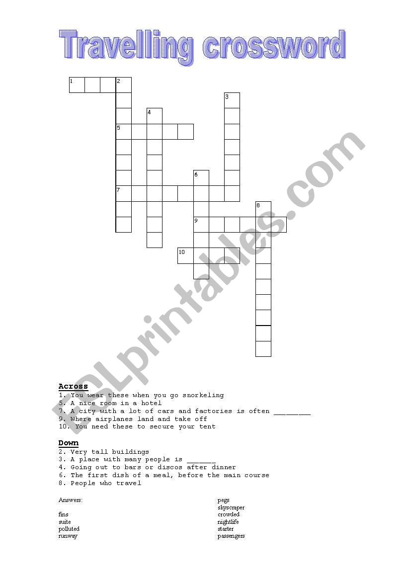 Travelling crossword worksheet