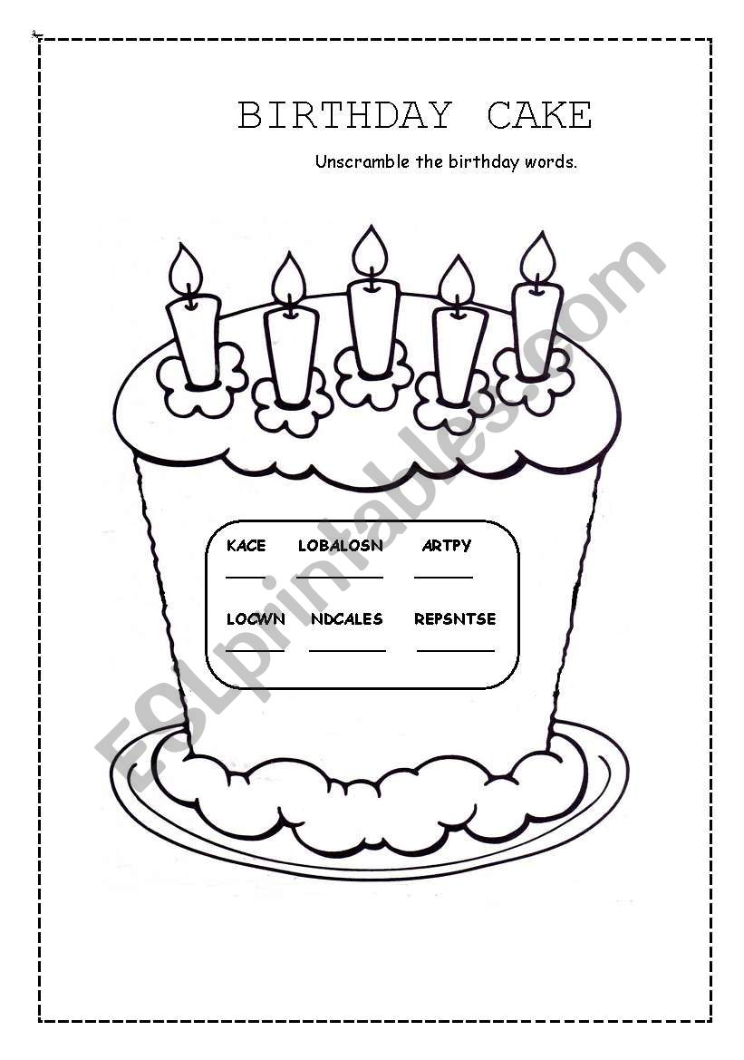 BIRTHDAY CAKE worksheet