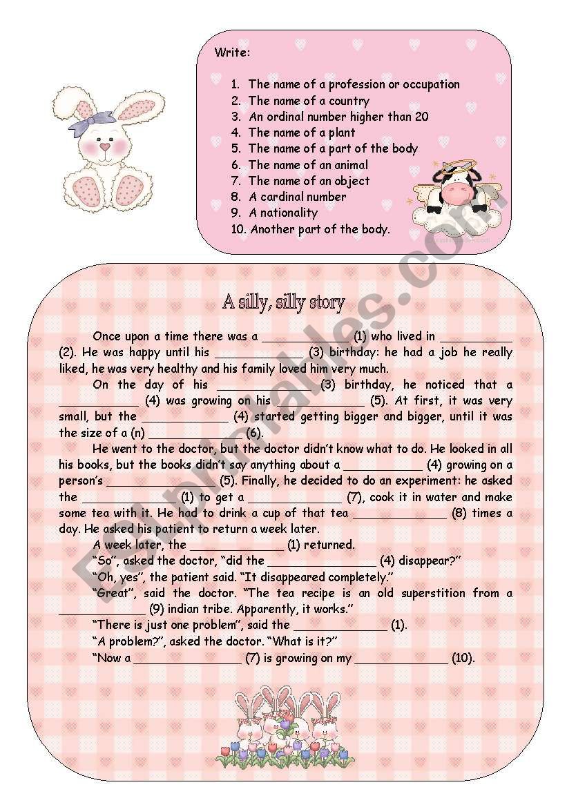 Write a silly story worksheet