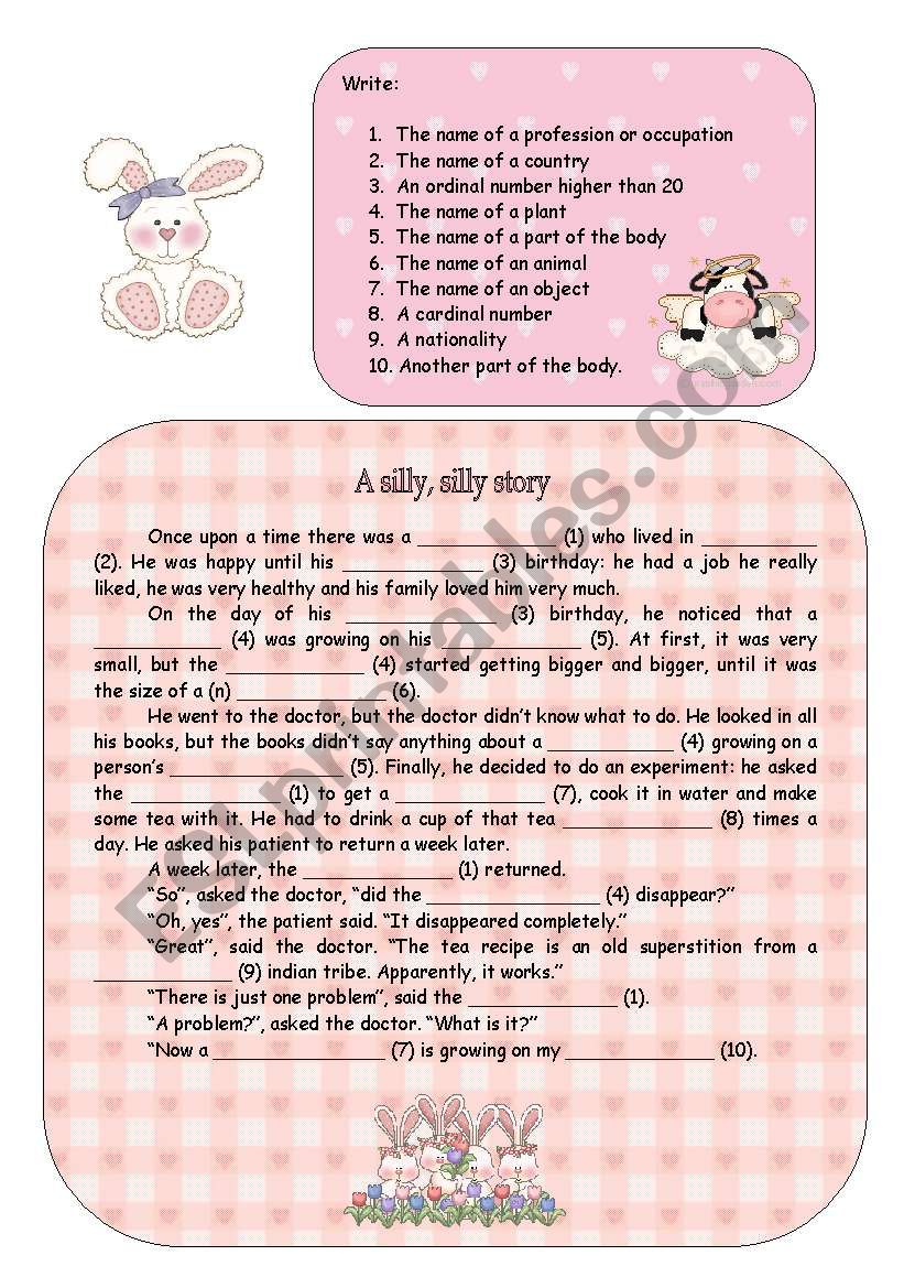 Write a silly story worksheet