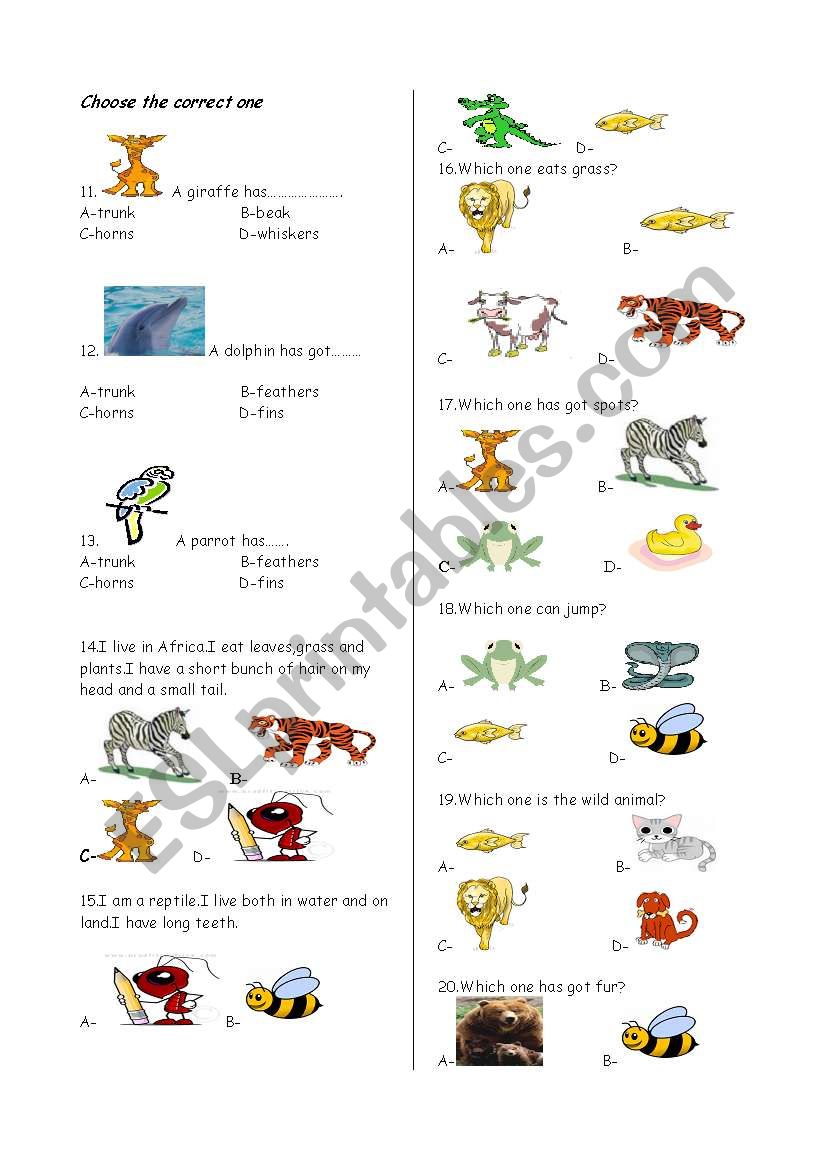 Animals quiz part-2 worksheet