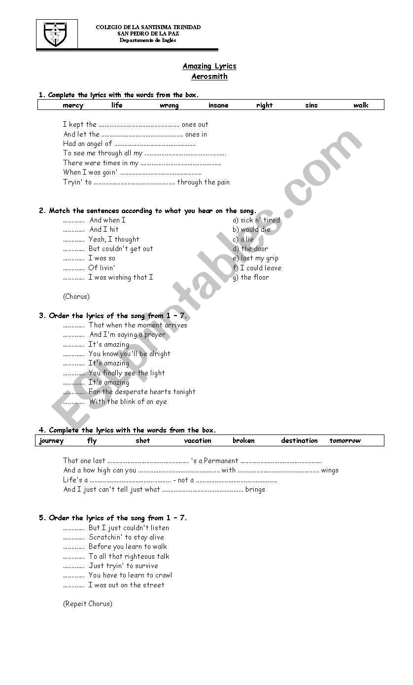 Song: Aerosmith - Amazing worksheet