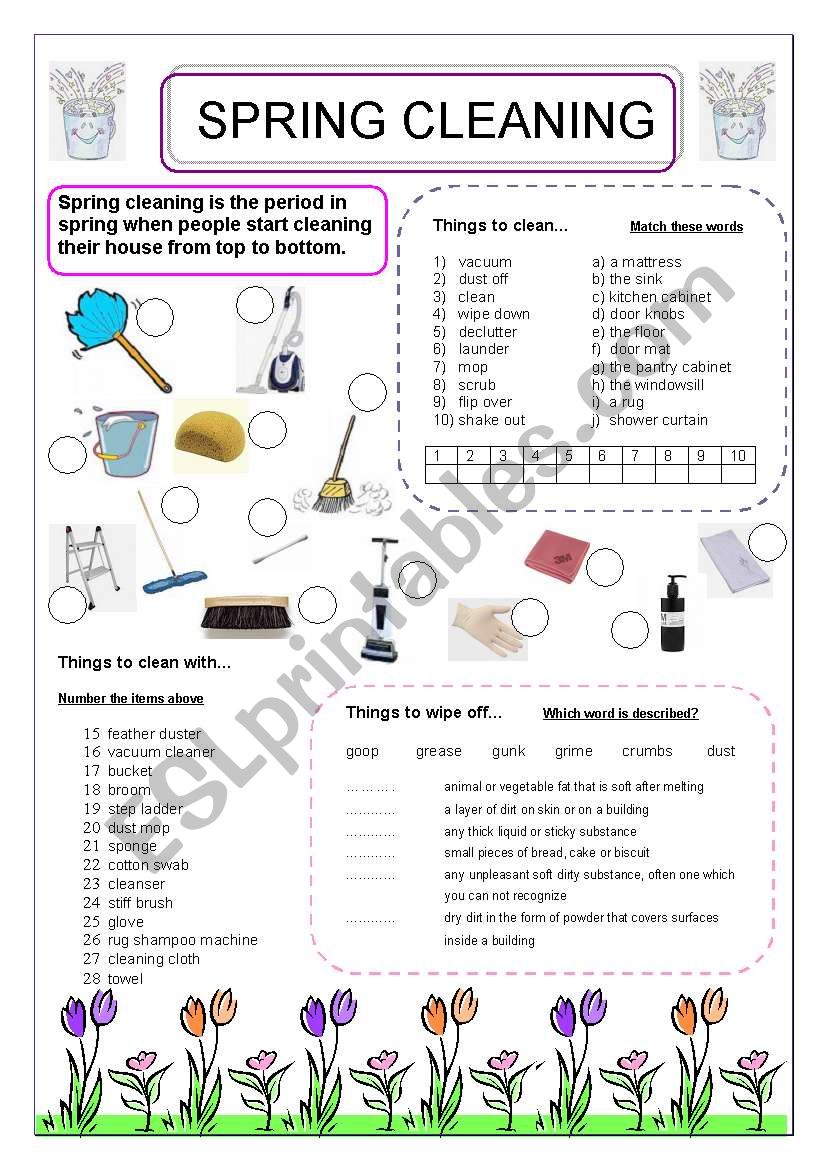spring cleaning vocabulary worksheet