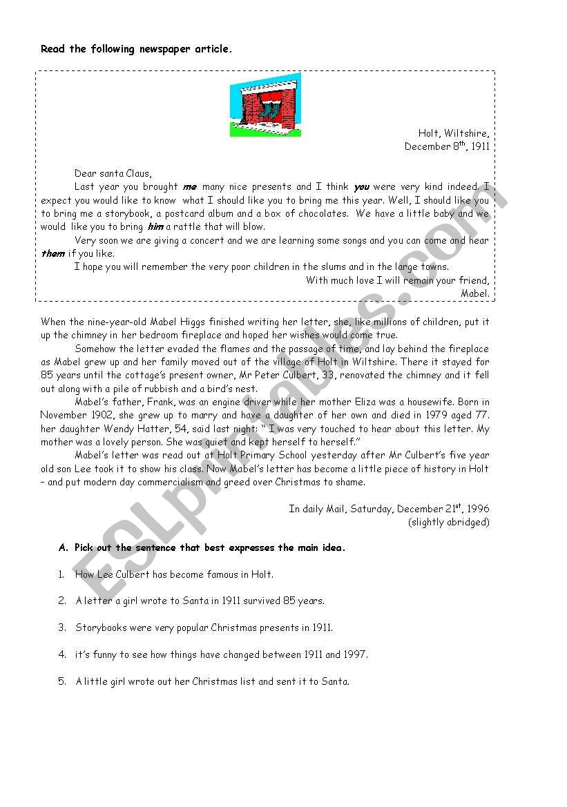 Dear Santa Claus worksheet