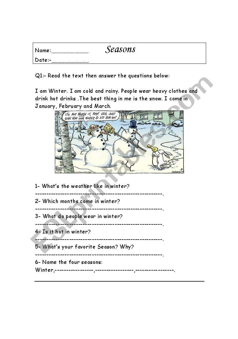 Seasons worksheet