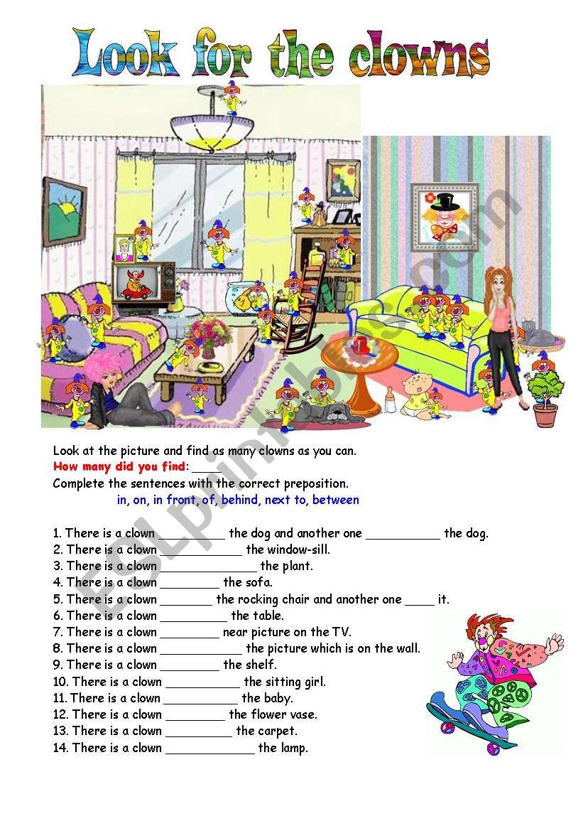 Where are the clowns ?  worksheet