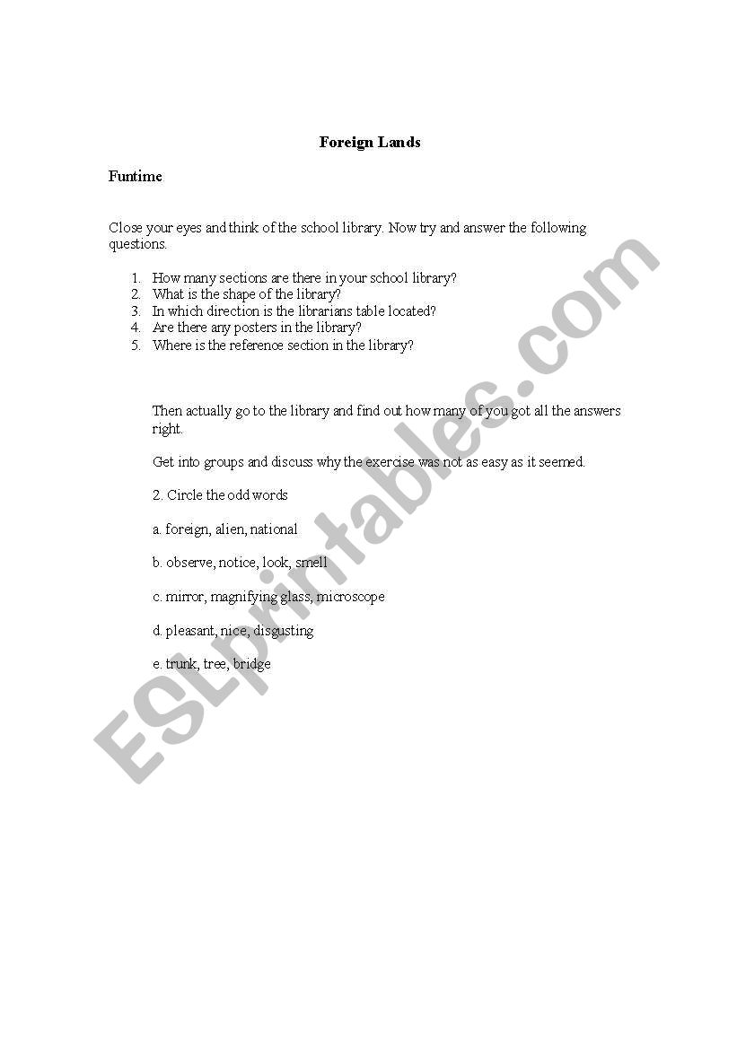 Foreign Lands worksheet