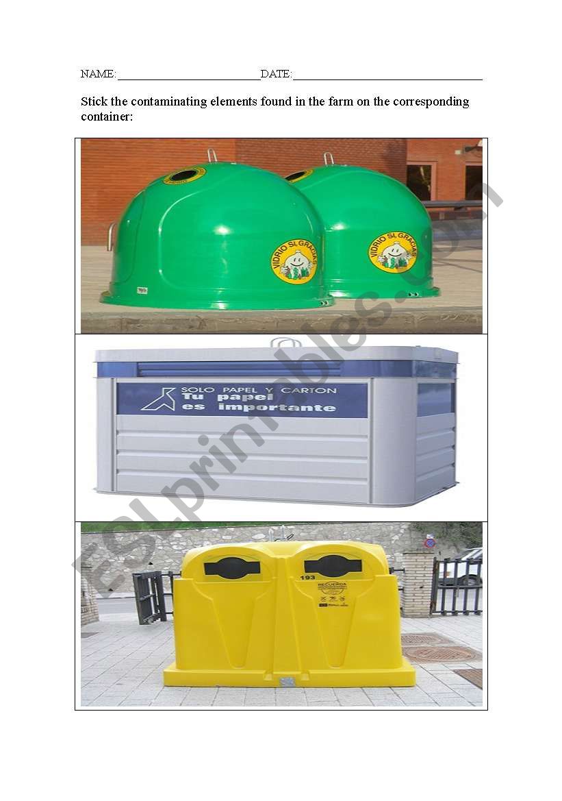 The three containers worksheet