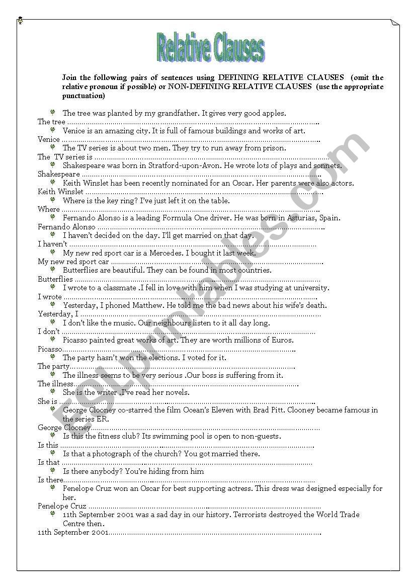 DEFINING/NON-DEFINING RELATIVE CLAUSES